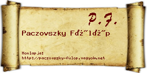 Paczovszky Fülöp névjegykártya
